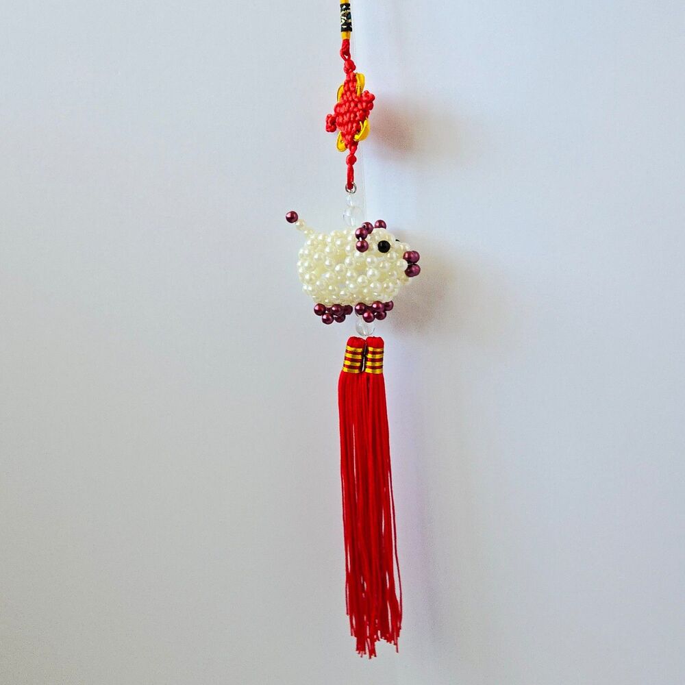 Chinese New Year Red Knot Tassel Lucky Wall Decor Hanging Decoration Beaded Pig